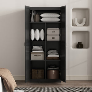 Manhattan Comfort Cornelia Modern Storage Closet With 7 Adjustable Shelves And Soft-close Doors For Elegant Organization Black Mdf 2bc-bk