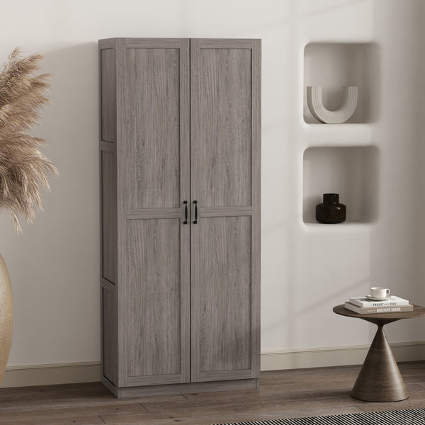 Manhattan Comfort Cornelia Modern Storage Closet With 7 Adjustable Shelves And Soft-close Doors For Elegant Organization Weathered Grey Mdf 2bc-gy