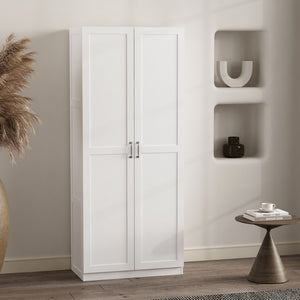 Manhattan Comfort Cornelia Modern Storage Closet With 7 Adjustable Shelves And Soft-close Doors For Elegant Organization White Mdf 2bc-wh
