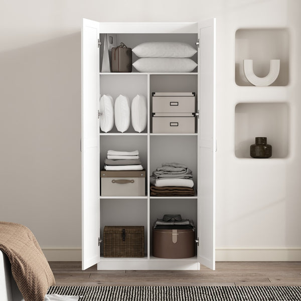 Manhattan Comfort Cornelia Modern Storage Closet With 7 Adjustable Shelves And Soft-close Doors For Elegant Organization White Mdf 2bc-wh