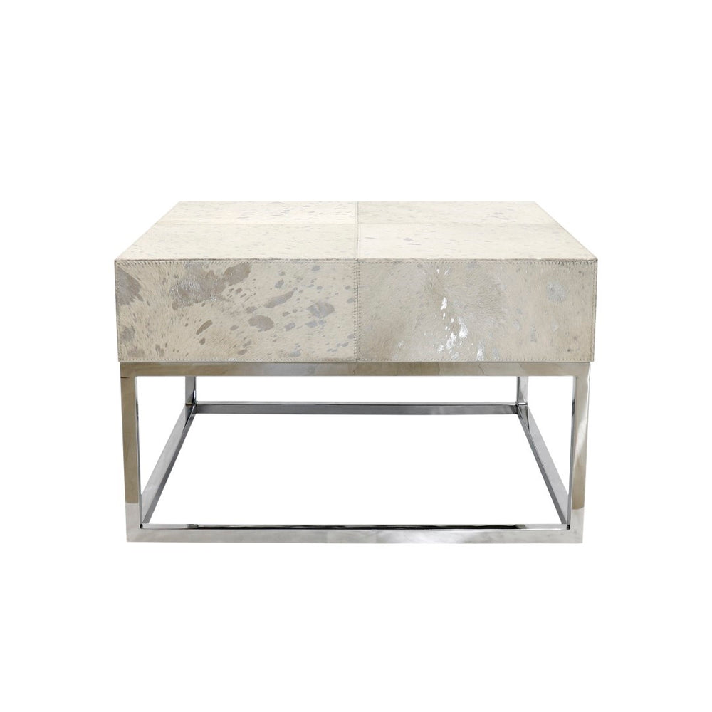 Pasargad Home Safari Collection Silver Foil Cowhide Coffee Table - Luxurious Modern Design For Any Space Silver Cowhide & Steel Pgn-1319
