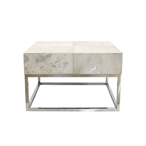 Pasargad Home Safari Collection Silver Foil Cowhide Coffee Table - Luxurious Modern Design For Any Space Silver Cowhide & Steel Pgn-1319