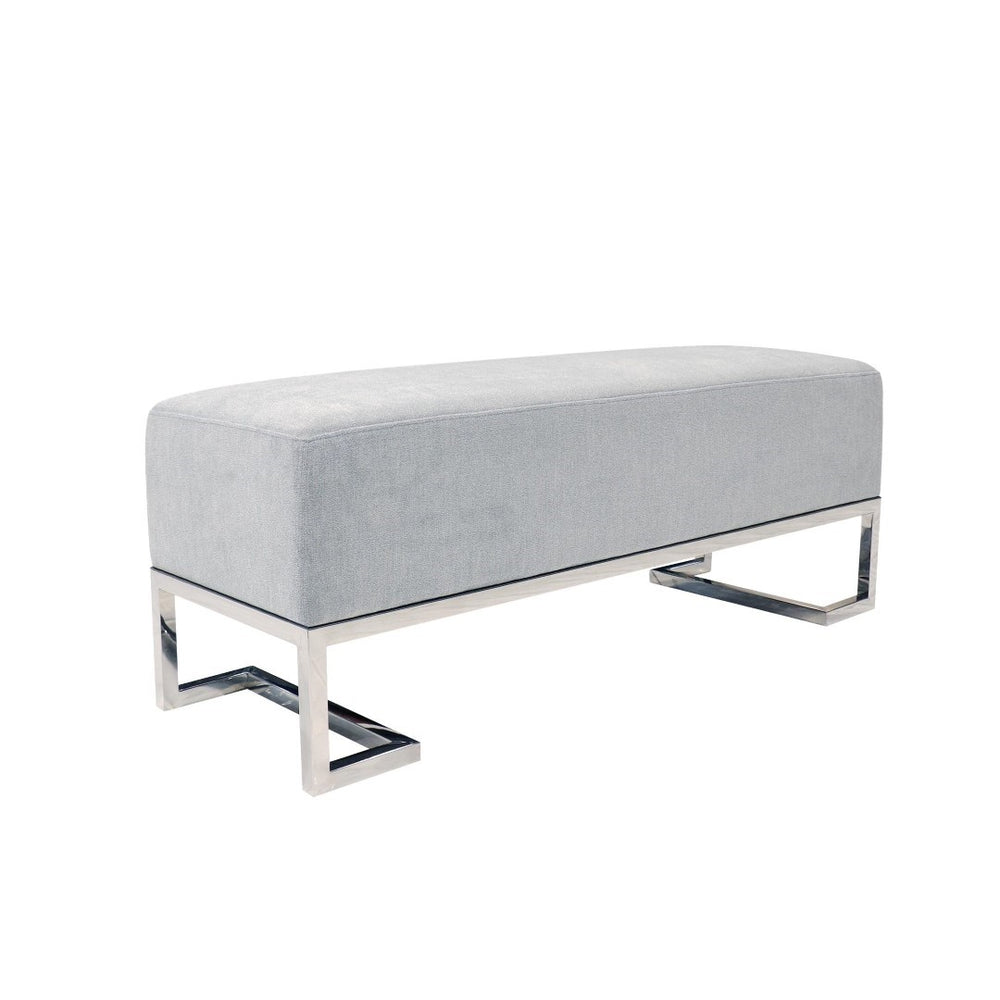 Pasargad Home Luxe Upholstered Bench – Elegant Ivory Seating With Sturdy Stainless Steel Legs Blue Polyester Y-1036b