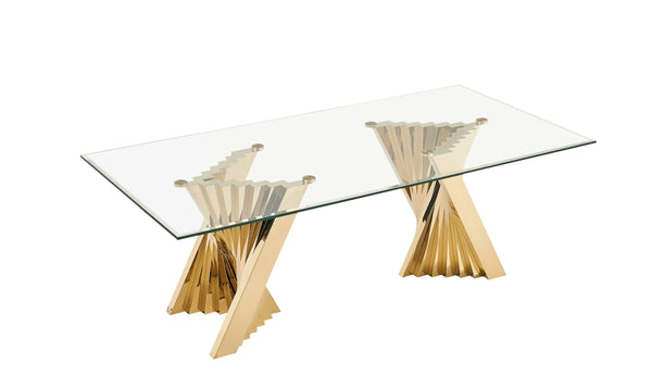 VIG Furniture Modrest Buquet - Glam Glass + Champagne Gold Rectangular Dining Table VGZA-T124-GLD
