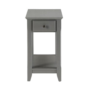 English Elm Wooden Transitional Rectangular Side Table with Slim Footprint, Open Shelf and Single Smooth Drawer Gray B016P310270