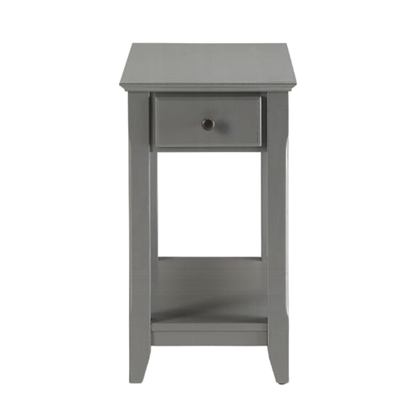 English Elm Wooden Transitional Rectangular Side Table with Slim Footprint, Open Shelf and Single Smooth Drawer Gray B016P310270