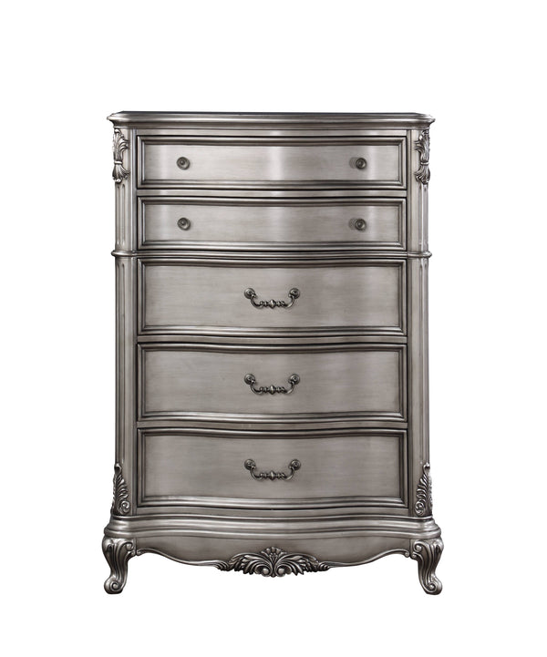 English Elm Ariadne Elegant Antique Platinum Finish Dresser with Tufted Scroll Trim and Durable Full-Extension Drawers Antique Silver 59.84 L x 22.44 W x 43.5 H B2726P247261