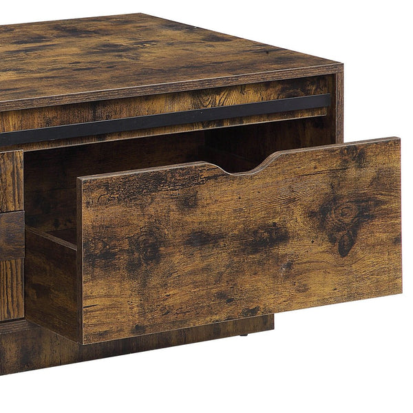 English Elm Bellarosa Rustic Oak Coffee Table with Sliding Barn Door, Drawer Storage, Durable MDF & Metal Build B2726P268333