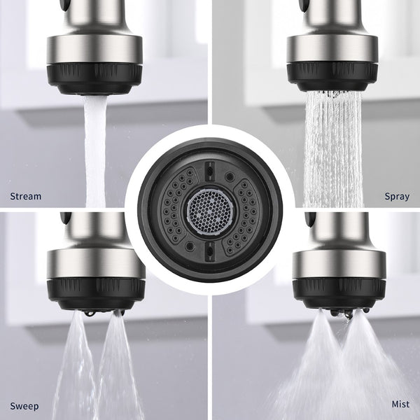 English Elm Kitchen Spring Coil Faucet Brushed Nickel Pull Down Sprayer Four Modes Stainless Steel T3177P316547