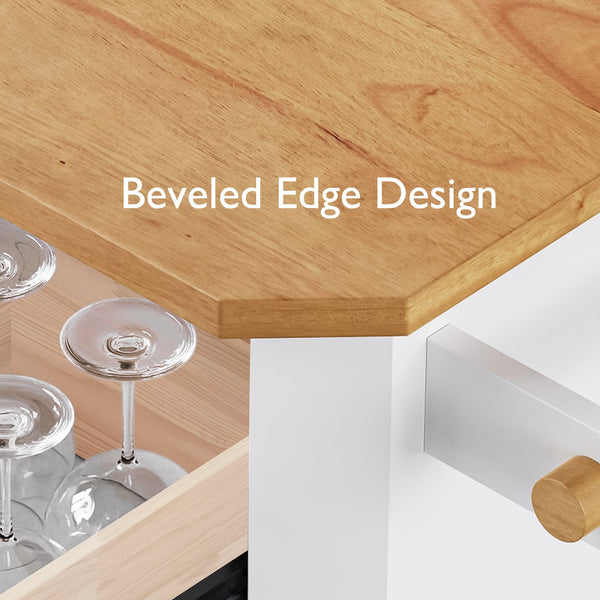 English Elm K&K 56-Inch Kitchen Island Cart with Embossed Vertical Stripe, Drop Leaf, Charging Station, Storage White N707P266184W