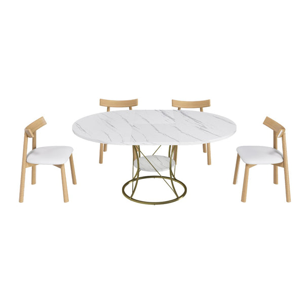 English Elm 43 Inch Foldable Mdf Dining Set with Pu Cushioned Solid Wood Chairs Space Saving White W2700S00139