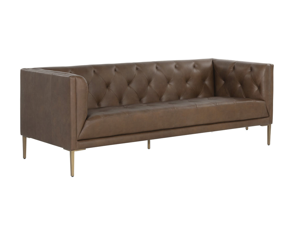 Sunpan Westin Sofa - Timeless Elegance with Diamond Tufting and Antique Brass Feet for Stylish Living Spaces Vintage Caramel Leather
