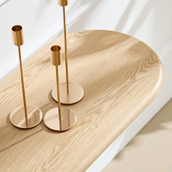 English Elm 66.93'' Slim Matte Console Table with Sculptural Cylinder Legs for Entryway or Foyer Natural W876S00338