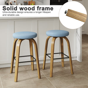 English Elm Swivel Backless Counter Stools Set of 2 with Fabric Seat Bentwood Legs Mid-century Modern Blue W3107P446559