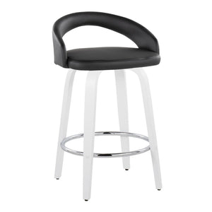 English Elm Fixed-height Swivel Counterstools with Faux Leather Seats and Chrome Footrest Set of 2 B202S01832