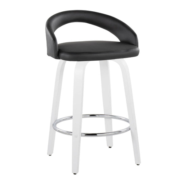 English Elm Fixed-height Swivel Counterstools with Faux Leather Seats and Chrome Footrest Set of 2 B202S01832