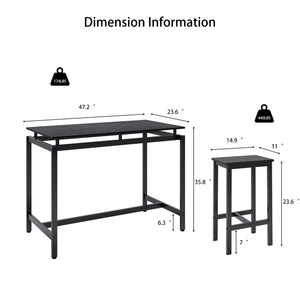 English Elm 5 Industrial Dining Table Set for 4 with 4 Bar Stools, Waterproof Metal Frame, Space-Saving Design, Durable Counter Height W578118710
