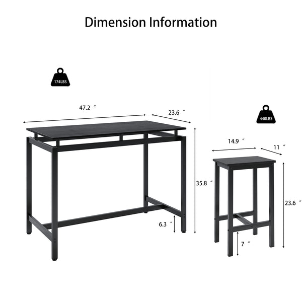 English Elm 5 Industrial Dining Table Set for 4 with 4 Bar Stools, Waterproof Metal Frame, Space-Saving Design, Durable Counter Height W578118710