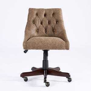 English Elm A&A Handcrafted Sheepskin-Pattern Office Chair with High-Rebound Foam, Solid Wood & Steel Legs, Retro Brown W1143P202750