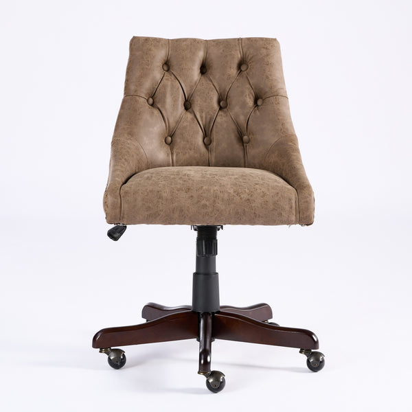 English Elm A&A Handcrafted Sheepskin-Pattern Office Chair with High-Rebound Foam, Solid Wood & Steel Legs, Retro Brown W1143P202750