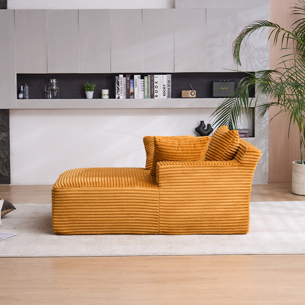 English Elm Oversized Corduroy Chaise Longue Sofa Bed — Modern Deep-Seat Sleeper with Armrests & Pillows for Compact Spaces Orange W1752P264714