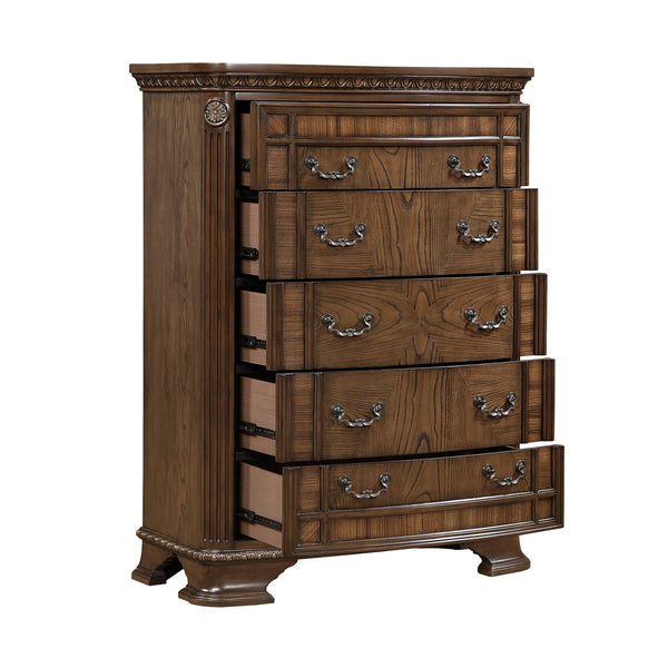 English Elm Elegant Traditional Dresser with 6 Cedar-Lined Drawers, Dovetail Construction, Carved Details & Antique Handles Dark Brown 43 L x 23 W x 58 H B011P410125