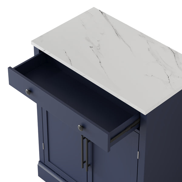 English Elm [Assembly Modern Freestanding Kitchen Pantry with Faux Marble Top, Set of 2 Cabinets with Drawer, Adjustable Shelves, Sleek Durable Design for Dining Room and Coffee Bar Blue SP000074AAC