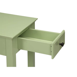 English Elm Wooden Transitional Rectangular Side Table with Slim Footprint, Open Shelf and Single Smooth Drawer Light Green B016P310253