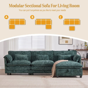 English Elm United Oversized 112" Sectional Sofa Cloud Couch - Modern Chenille L-Shaped With Storage Ottoman & Usb W1568S00191-GIGA