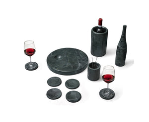 English Elm Green Diamond marble 10-piece luxury dining set — genuine green stone coasters, tray, cooler, vase sculpture W1696P333267