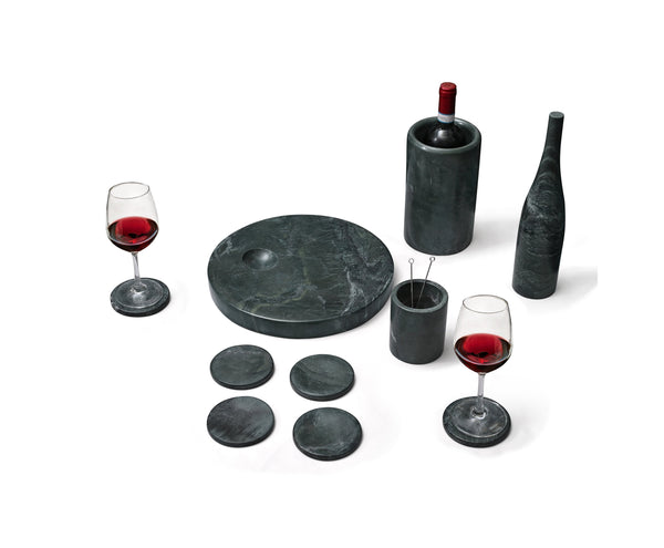 English Elm Green Diamond marble 10-piece luxury dining set — genuine green stone coasters, tray, cooler, vase sculpture W1696P333267