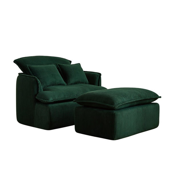 English Elm Convertible Compressed Sofa Chair Ottoman Corduroy Fold-Out Recliner for Small Spaces Dorm Apartments Green W1036P251813