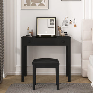 English Elm Multifunctional Vanity Desk with Flip-Top Mirror, 3-Level LED Lighting, Ample Storage for Small Spaces Black W760P152315