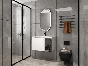 English Elm 30" Floating Bathroom Vanity Glossy White Plywood Cabinet with Frosted Glass Door W999S00524