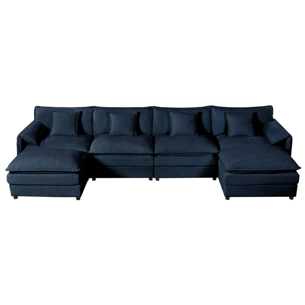 English Elm Modular Sectional Sofa - Oversized 4-Seater U-Shaped Couch With Movable Ottomans & Cloud Comfort W3163S00029