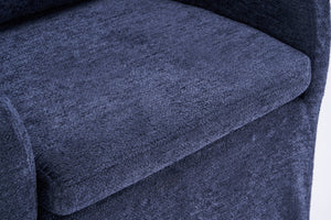 English Elm 059-Set Chenille Fabric Dining Armchair with Ergonomic Back Cushion, 360° Swivel & Smooth Wheels, Upholstered Comfort for Indoor Spaces Blue W527P242556