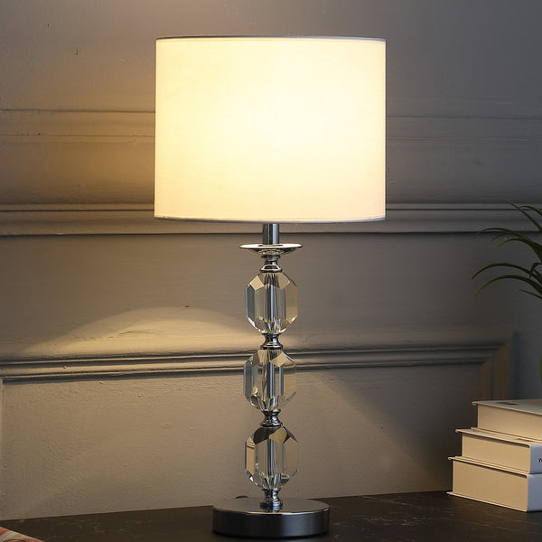 English Elm 21" Hexagonal Prism Crystal Orb Lamp, Silver Chrome Metal Base with White Cotton Linen Shade, Elegant Table Accent B072116613