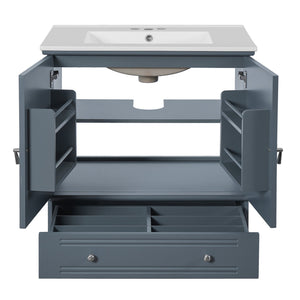 English Elm 30" Modern Bathroom Vanity with Ceramic Sink, Solid Wood Frame, Soft-Close Drawer & Adjustable Shelf Blue N710P293306C