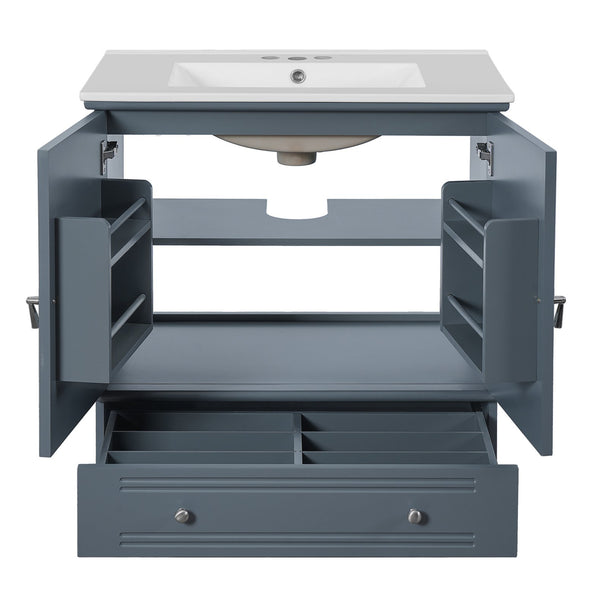 English Elm 30" Modern Bathroom Vanity with Ceramic Sink, Solid Wood Frame, Soft-Close Drawer & Adjustable Shelf Blue N710P293306C