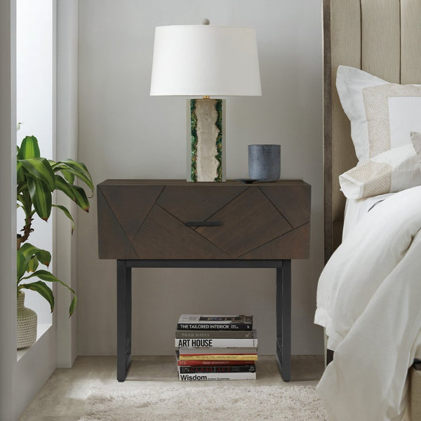 English Elm Marquis Oak Wood Single Drawer Nightstand with Black Metal Legs for Modern Bedroom B2736P464850