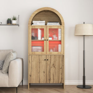 English Elm Natural Wood Grain Mdf Dome Cabinet with Led Lighting for Snack and Beverage Storage W3226P279091