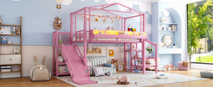 English Elm Twin Metal Loft Bed with Built-in Wardrobe Storage Stairs Led Lights and Usb Ports W5316S00046