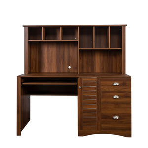 English Elm Home Office Computer Desk with Hutch — Spacious 2-Tier Shelves, Waterproof Scratch-Resistant Top, Ample Storage Walnut W331S00186