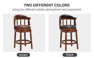 English Elm Seat 26" Cow Top Leather Swivel Bar Stool With Back - Rustic Wooden Chair For Kitchen & Dining W2195P331496-GIGA