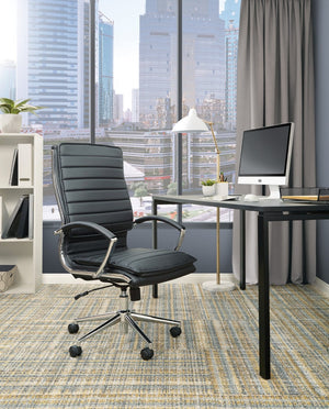 OSP Home Furnishings High Back Executive Office Chair with Faux Leather Upholstery Lumbar Support Chrome Arms Black SPX23590C-U6