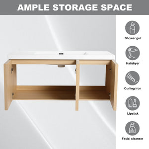 English Elm 48" 54.3" Wall-Mounted Bathroom Vanity with Resin Sink, Original Oak Finish, 3 Soft-Closing Doors, Plywood Construction W1972P315216