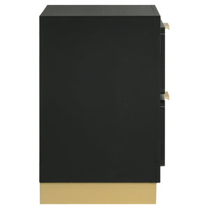 English Elm Sophia Black 2-Drawer Nightstand with Gold Accents, Sleek Bar Pulls, Recessed Base & Smooth Glides — Modern Bedside Storage Elegance B062P299897