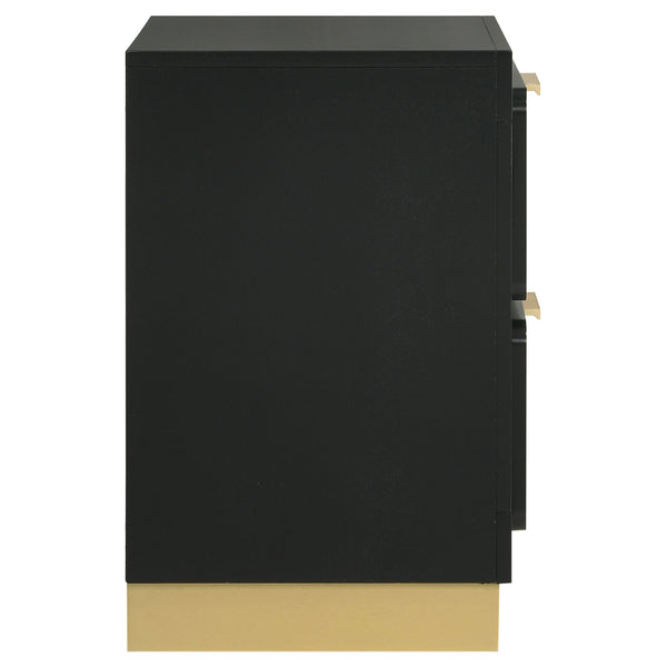 English Elm Sophia Black 2-Drawer Nightstand with Gold Accents, Sleek Bar Pulls, Recessed Base & Smooth Glides — Modern Bedside Storage Elegance B062P299897