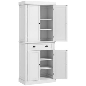English Elm Homcom 72.5" White Wood Grain Kitchen Pantry Cabinet – Stylish Storage With 4 Doors, Drawer & Adjustable Shelves W2225P200697