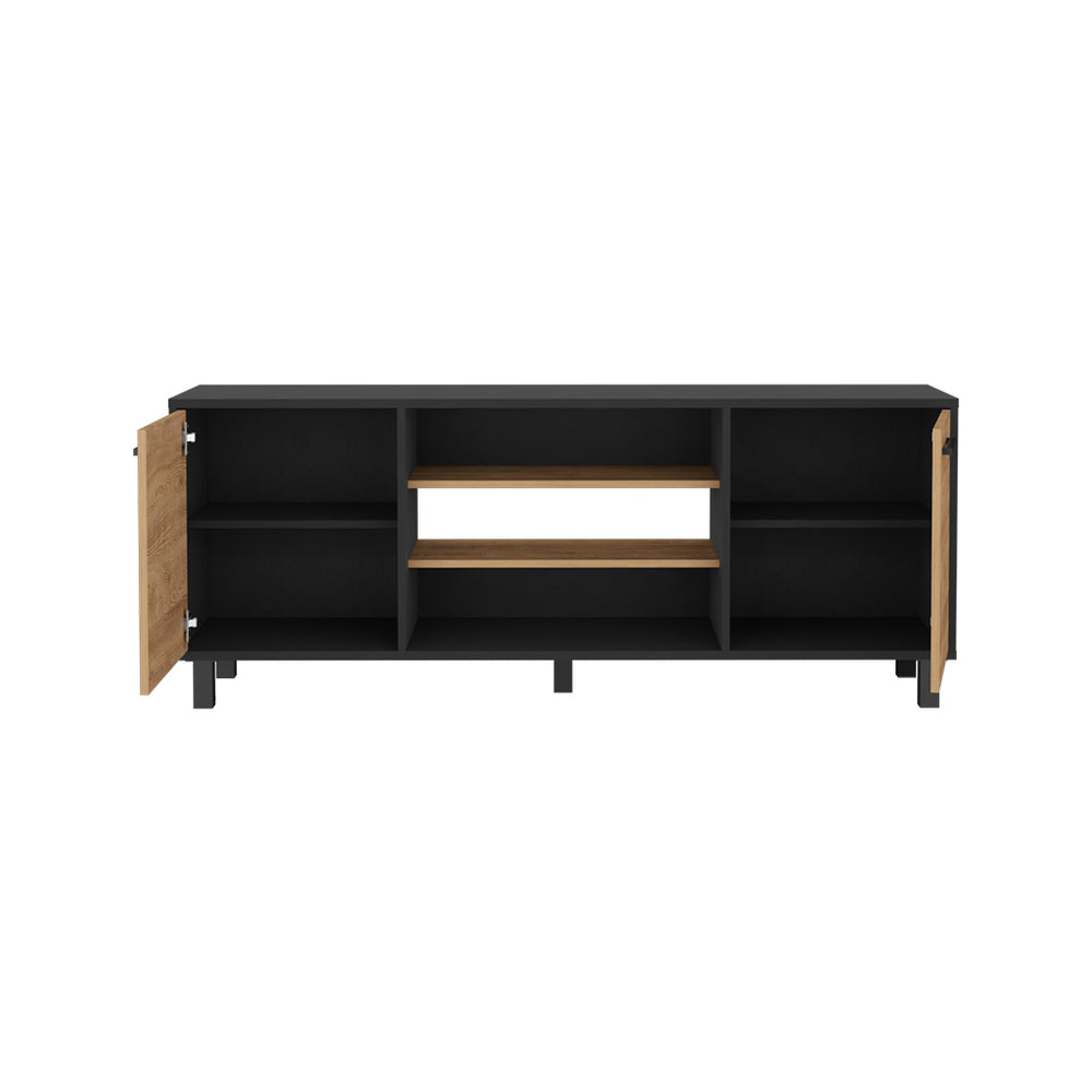 English Elm Tv Stand modern media console for TVs up to 65" with two cabinets, three open shelves, sturdy design Brown 66.53 L x 19.29 W x 5.91 H B097132985